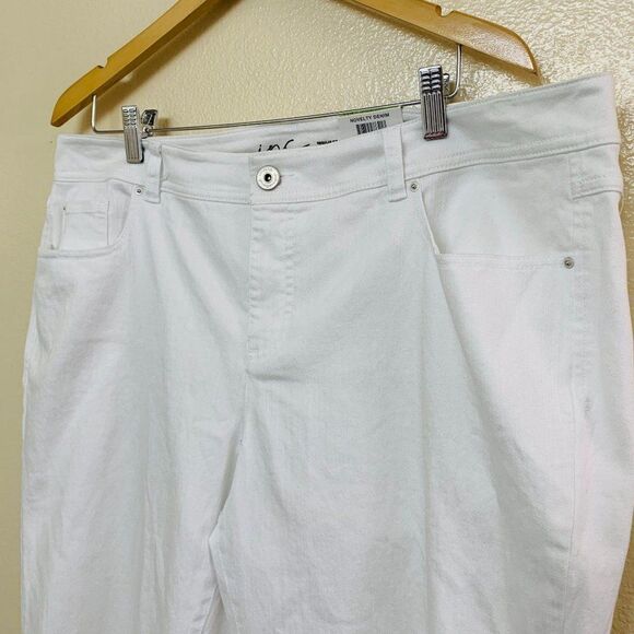 Inc Women's Plus Size Fringed Cropped Jeans Mid Rise 28W White Straight Leg - Picture 3 of 9